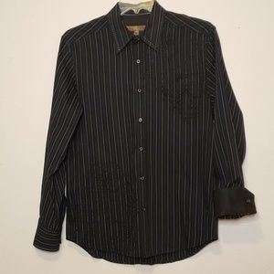 Pronto Uomo Blue Mens Sz M Striped Button Down